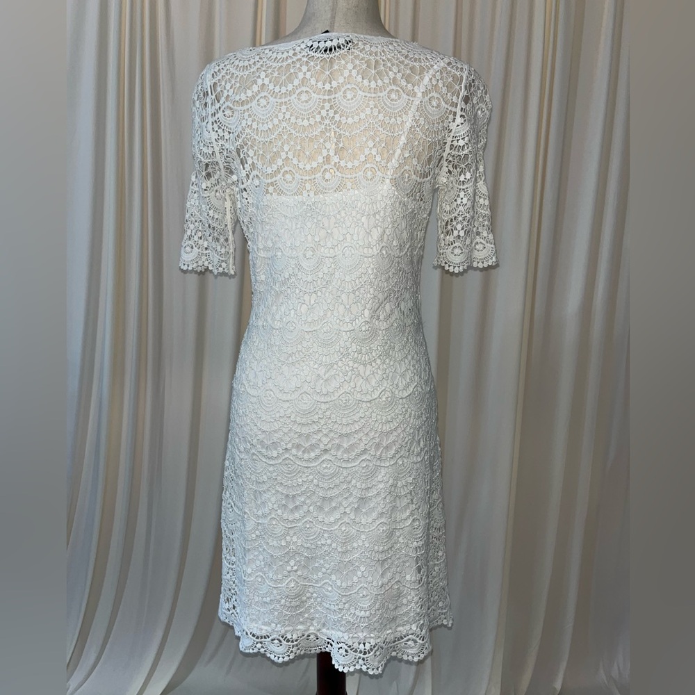 Ralph Lauren White Cotton Crochet Lace Short Sleeve Dress With Slip - Size M - Picture 4 of 12